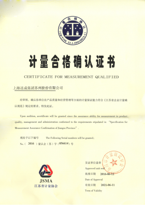 Certificate for Measurement Qualified